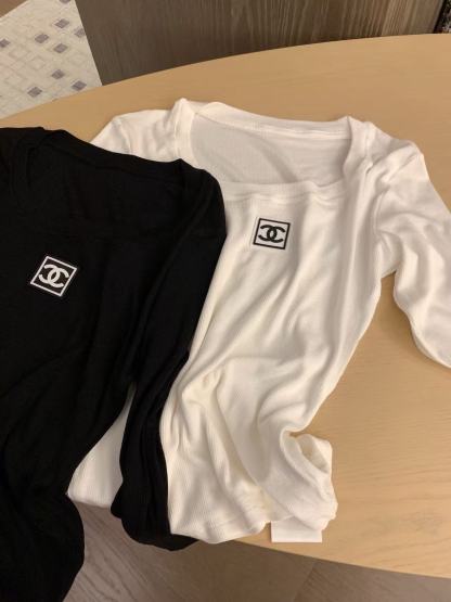 CHANE1 シンプルダブルC ロングスリーブTシャツ【50％割引+送料無料】
