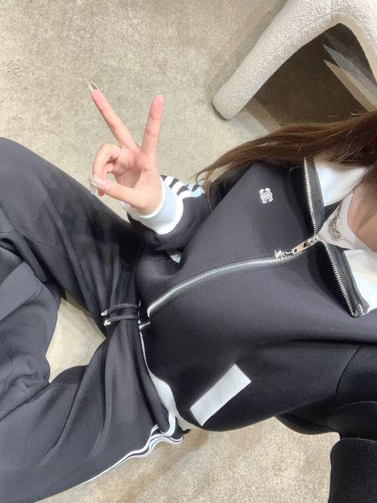 CEL1NE 凱旋門刺繍 ジッパージャケット + パンツ ツーピースセット【50％割引+送料無料】