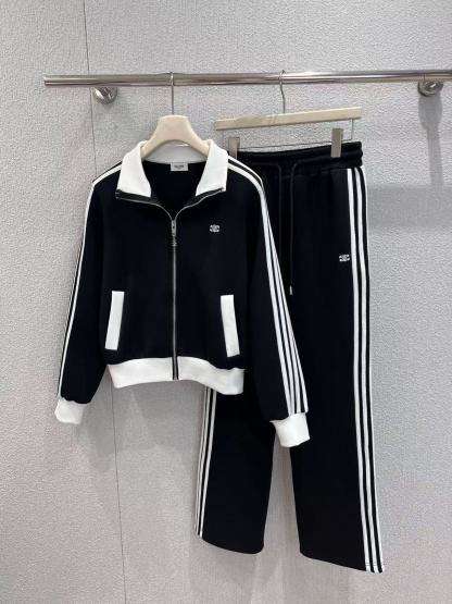 CEL1NE 凱旋門刺繍 ジッパージャケット + パンツ ツーピースセット【50％割引+送料無料】