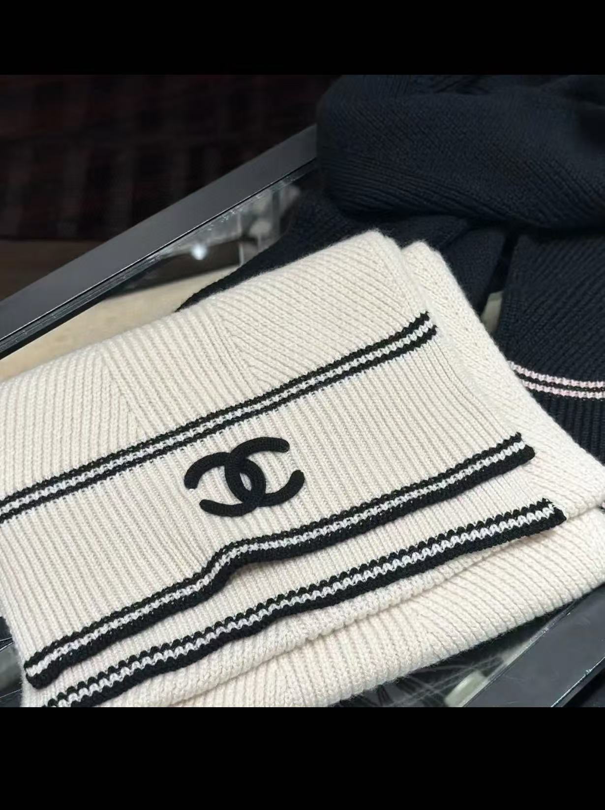 CHANE1 ダブルC カラーブロック ウールスカーフ【50％割引+送料無料】