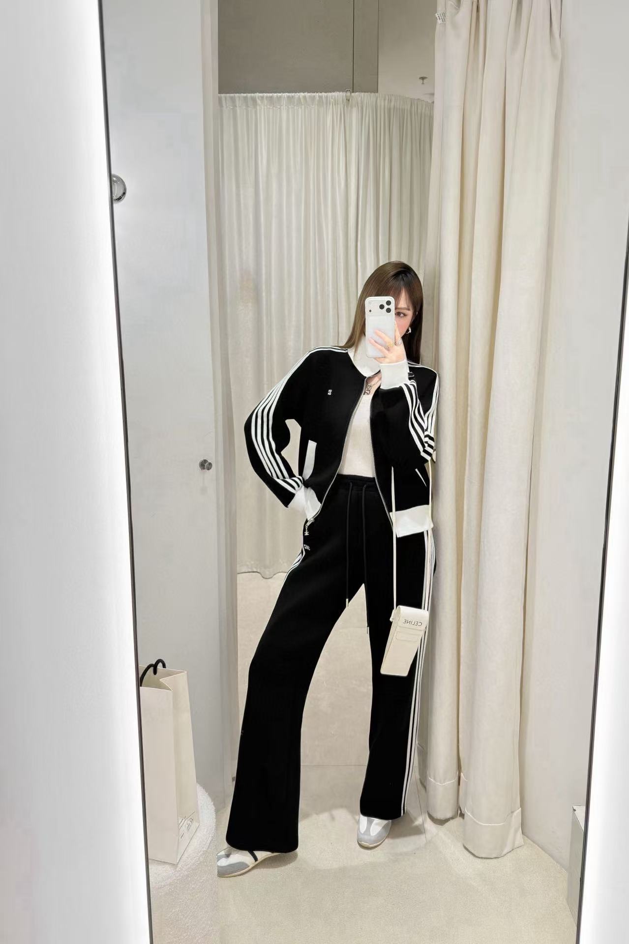 CEL1NE ブラック＆ホワイト カジュアルジャケット＋パンツ ツーピースセット【50％割引+送料無料】