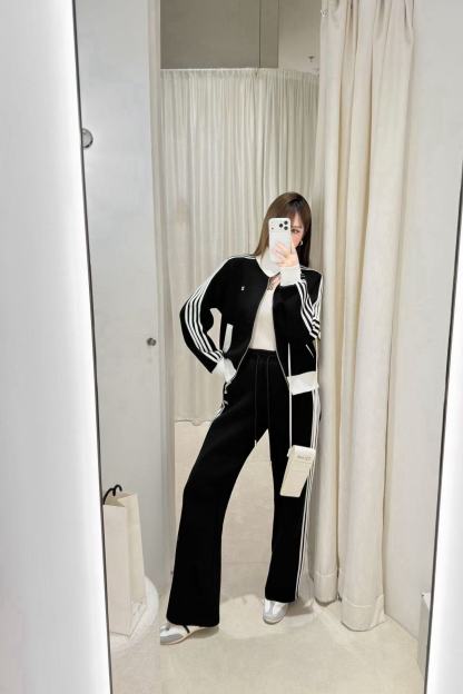 CEL1NE ブラック＆ホワイト カジュアルジャケット＋パンツ ツーピースセット【50％割引+送料無料】