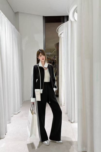 CEL1NE ブラック＆ホワイト カジュアルジャケット＋パンツ ツーピースセット【50％割引+送料無料】