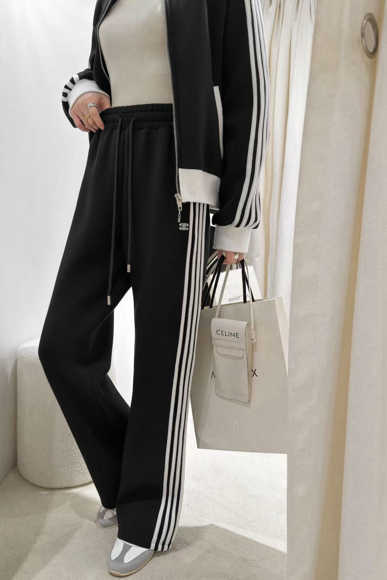CEL1NE ブラック＆ホワイト カジュアルジャケット＋パンツ ツーピースセット【50％割引+送料無料】