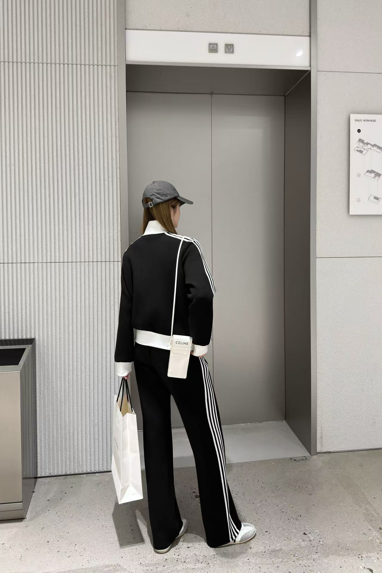 CEL1NE ブラック＆ホワイト カジュアルジャケット＋パンツ ツーピースセット【50％割引+送料無料】