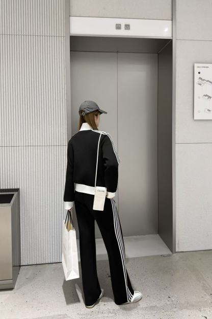 CEL1NE ブラック＆ホワイト カジュアルジャケット＋パンツ ツーピースセット【50％割引+送料無料】