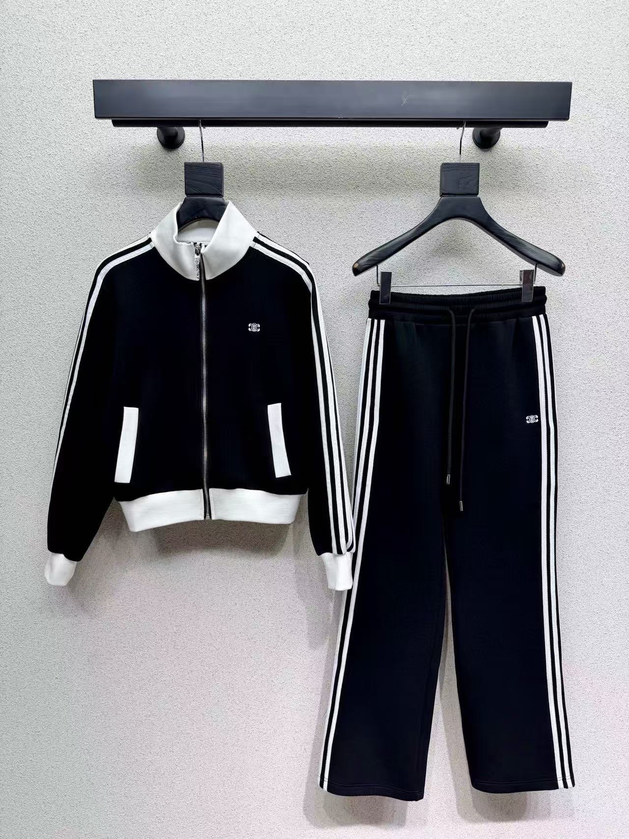 CEL1NE ブラック＆ホワイト カジュアルジャケット＋パンツ ツーピースセット【50％割引+送料無料】