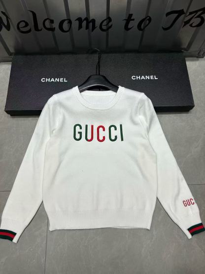 GUCC1 刺繍入りレターウールセーター【50％割引+送料無料】