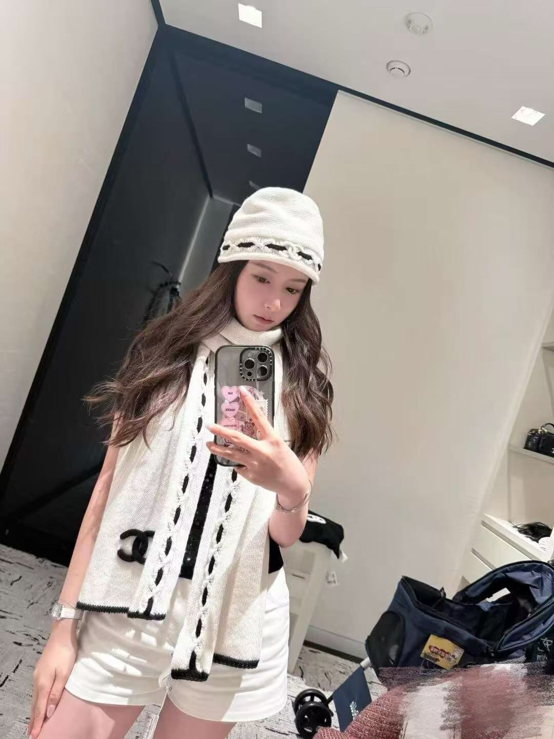 CHANE1 ダブルC ウールスカーフ【50％割引+送料無料】