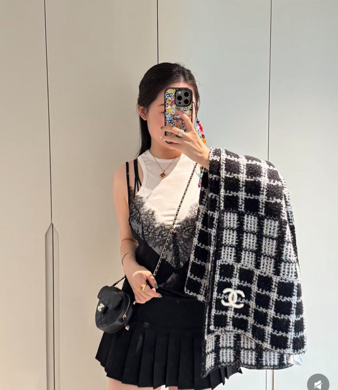 CHANE1 ダブルCチェックカシミヤマフラー【50％割引+送料無料】