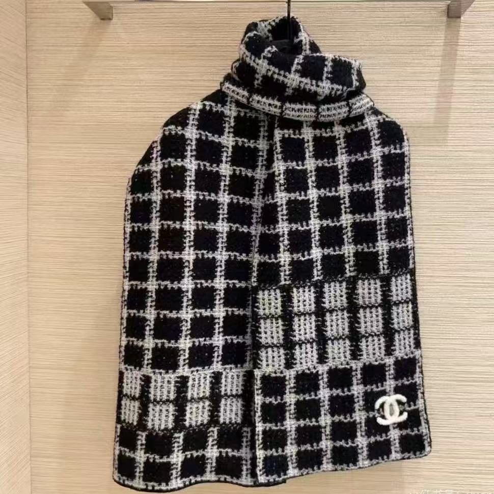CHANE1 ダブルCチェックカシミヤマフラー【50％割引+送料無料】