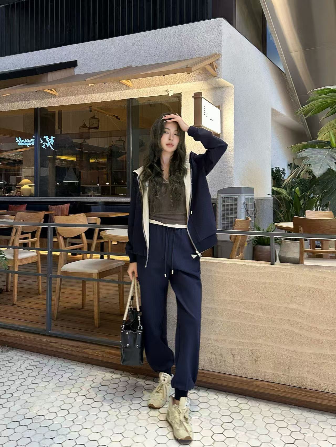 PR4DAトライアングルロゴ フード付きジャケット + パンツ ツーピースセット【50％割引+送料無料】