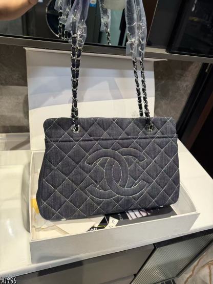 CHANE1 ダブルCチェーンデニムショッピングバッグ【50％割引+送料無料】