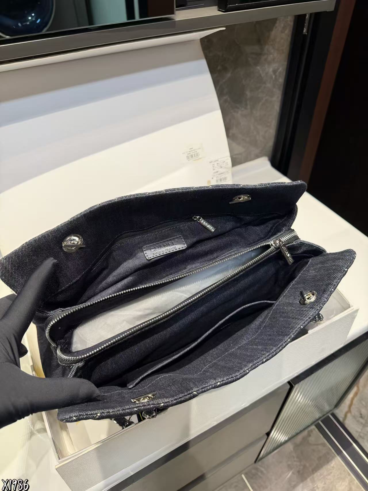 CHANE1 ダブルCチェーンデニムショッピングバッグ【50％割引+送料無料】