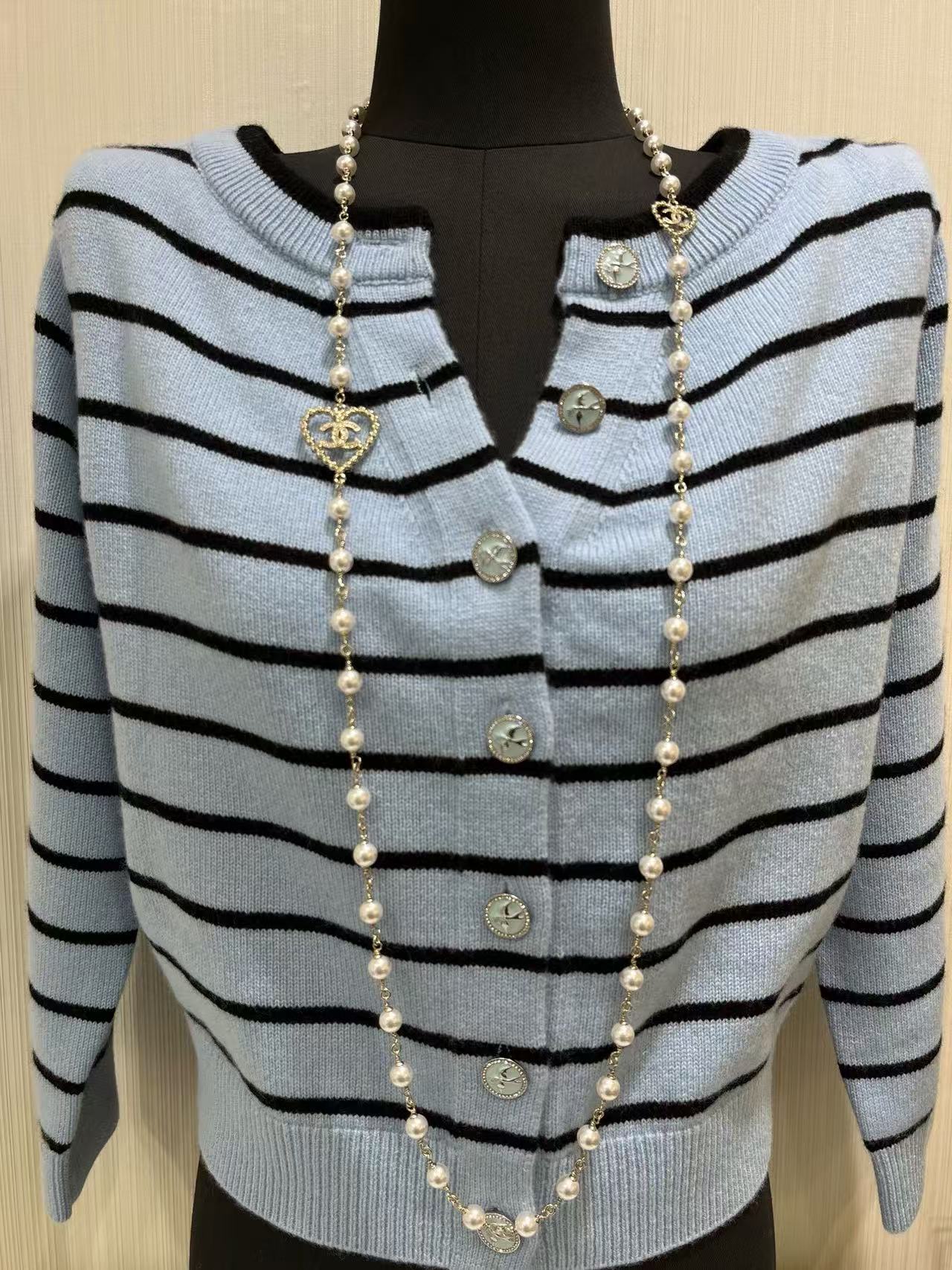 CHANE1 ダブルC パールハート セーターネックレス【50％割引+送料無料】