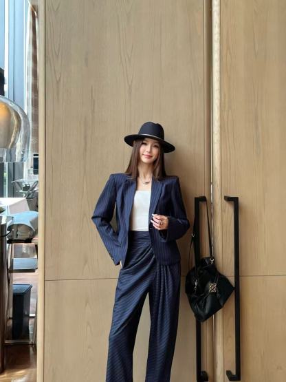 L0WEW ストライプブレザーとパンツのツーピースセット【50％割引+送料無料】