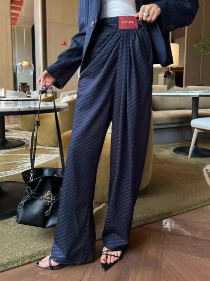 L0WEW ストライプブレザーとパンツのツーピースセット【50％割引+送料無料】