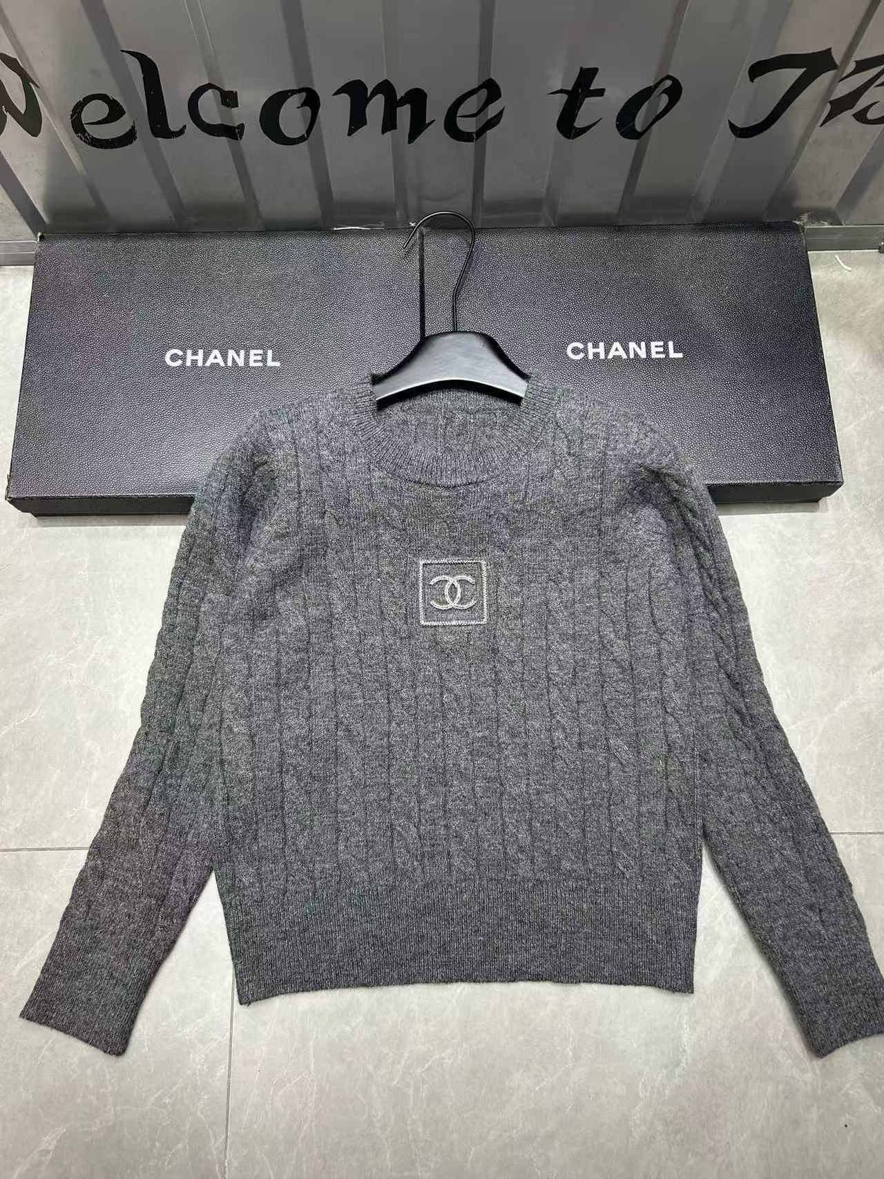 CHANE1 ダブルC ウール ロングスリーブ セーター【50％割引+送料無料】