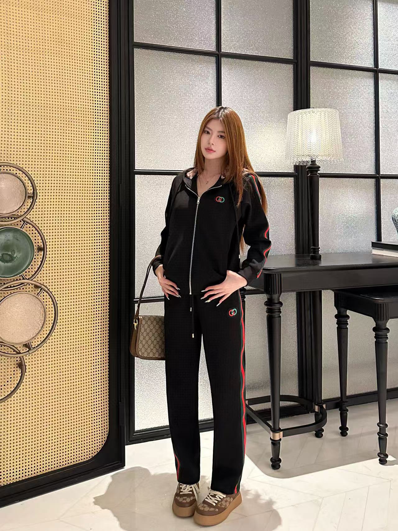 GUCC1 フード付きジップアップジャケット + パンツ ツーピースセット【50％割引+送料無料】