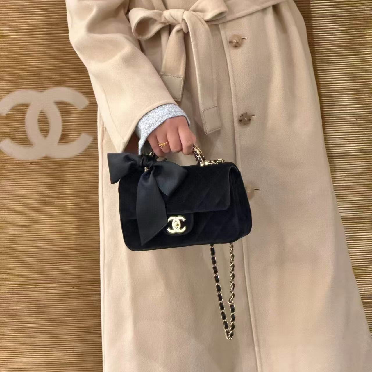 CHANE1 ベルベットボウチェーンバッグ【50％割引+送料無料】