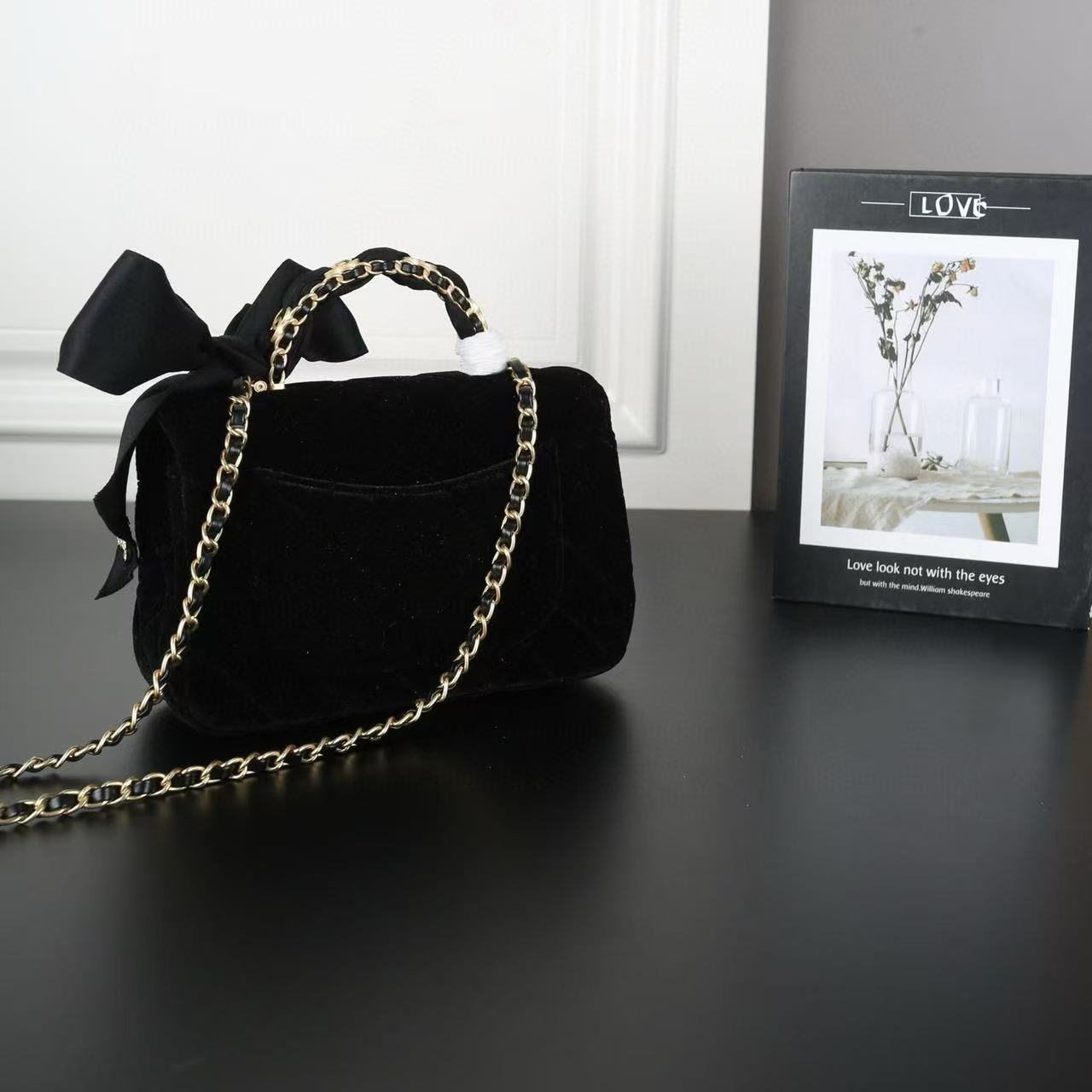 CHANE1 ベルベットボウチェーンバッグ【50％割引+送料無料】