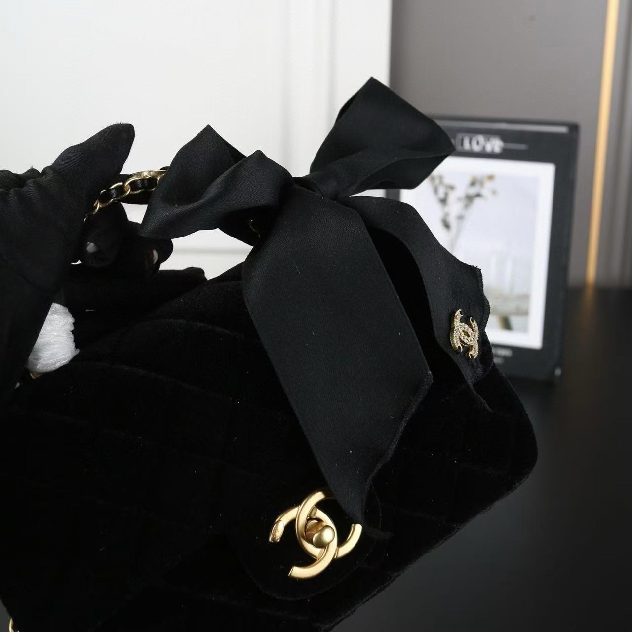 CHANE1 ベルベットボウチェーンバッグ【50％割引+送料無料】