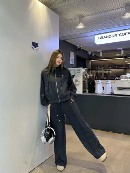 L0WEW フード付きジップアップジャケット + パンツ ツーピースセット【50％割引+送料無料】