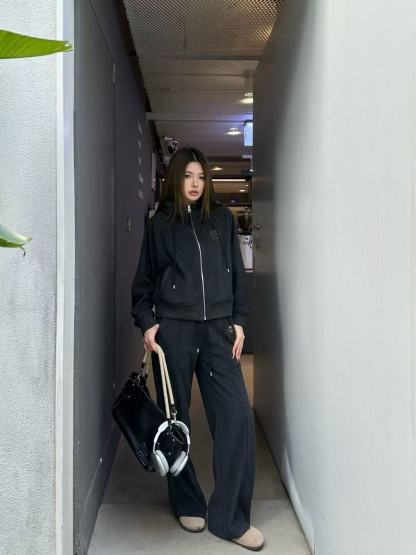 L0WEW フード付きジップアップジャケット + パンツ ツーピースセット【50％割引+送料無料】