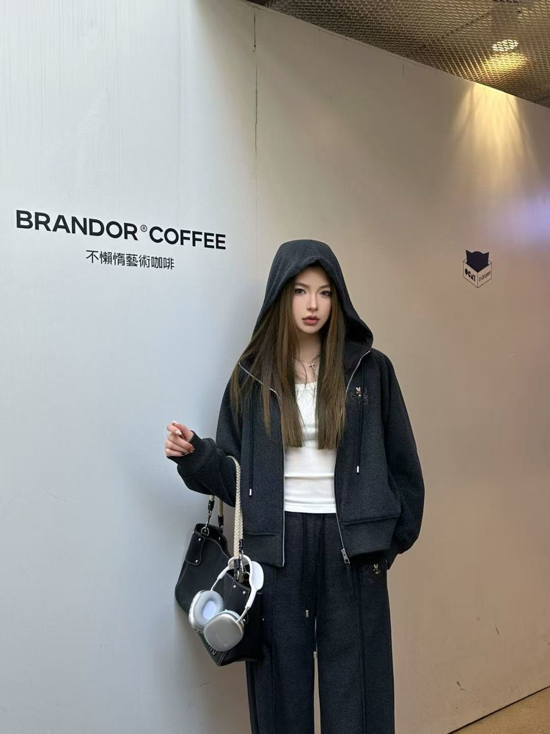 L0WEW フード付きジップアップジャケット + パンツ ツーピースセット【50％割引+送料無料】