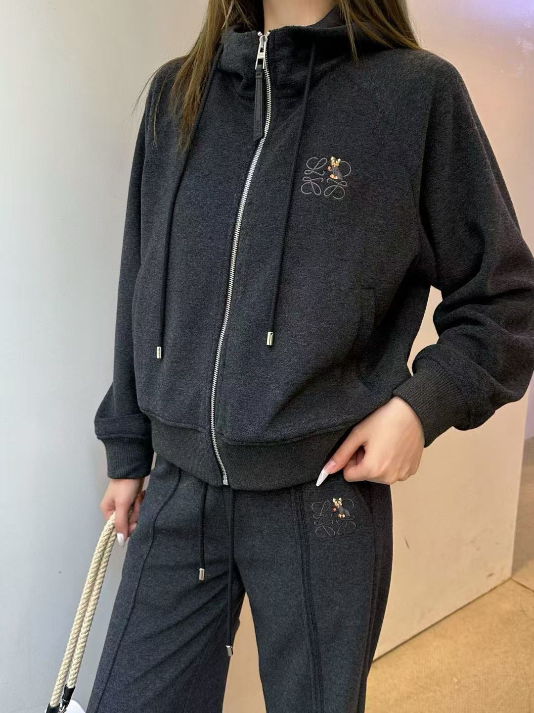 L0WEW フード付きジップアップジャケット + パンツ ツーピースセット【50％割引+送料無料】