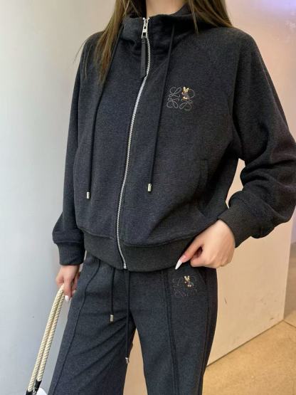 L0WEW フード付きジップアップジャケット + パンツ ツーピースセット【50％割引+送料無料】