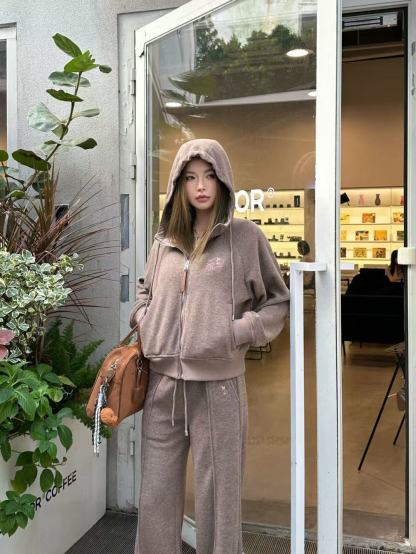 L0WEW フード付きジップアップジャケット + パンツ ツーピースセット【50％割引+送料無料】