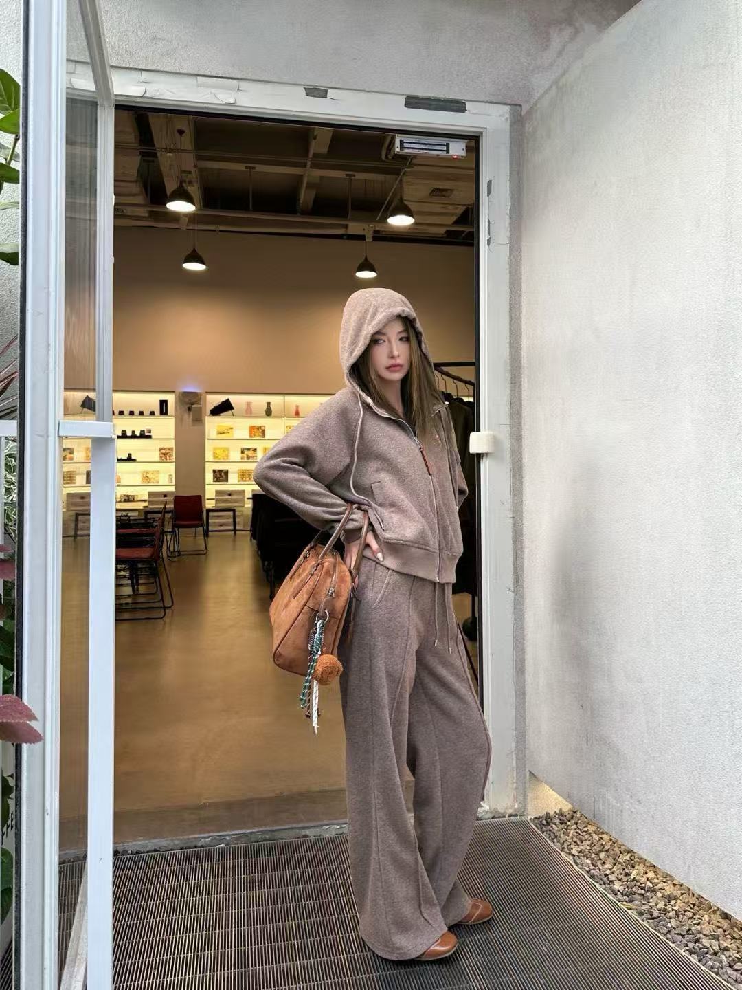 L0WEW フード付きジップアップジャケット + パンツ ツーピースセット【50％割引+送料無料】