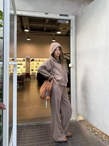 L0WEW フード付きジップアップジャケット + パンツ ツーピースセット【50％割引+送料無料】