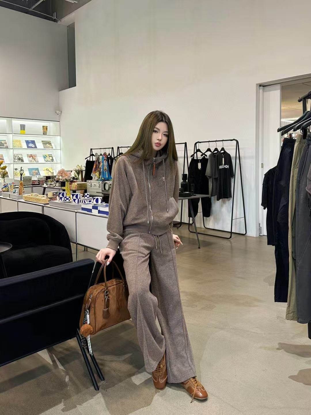 L0WEW フード付きジップアップジャケット + パンツ ツーピースセット【50％割引+送料無料】