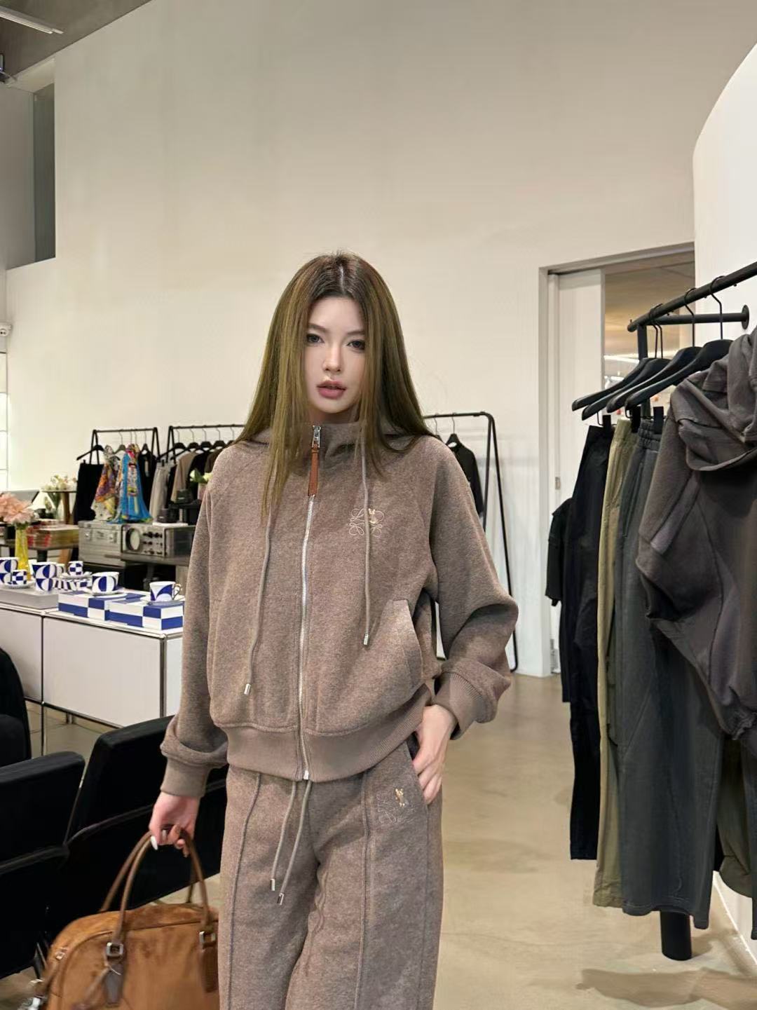 L0WEW フード付きジップアップジャケット + パンツ ツーピースセット【50％割引+送料無料】