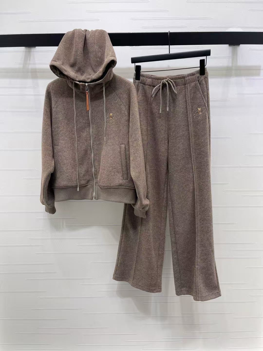 L0WEW フード付きジップアップジャケット + パンツ ツーピースセット【50％割引+送料無料】