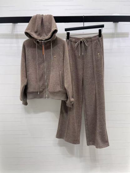 L0WEW フード付きジップアップジャケット + パンツ ツーピースセット【50％割引+送料無料】