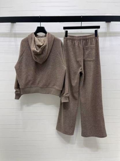 L0WEW フード付きジップアップジャケット + パンツ ツーピースセット【50％割引+送料無料】