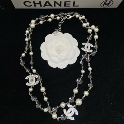 CHANE1 ダブルC パール セーターネックレス【50％割引+送料無料】