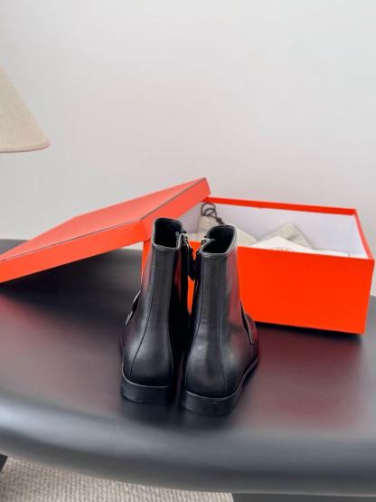 HERME5高品質Hバックルレザーアンクルブーツ【50％割引+送料無料】