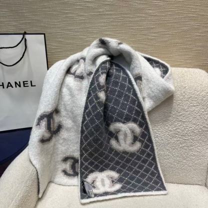 CHANE1 ダブルCチェックカシミヤマフラー【50％割引+送料無料】