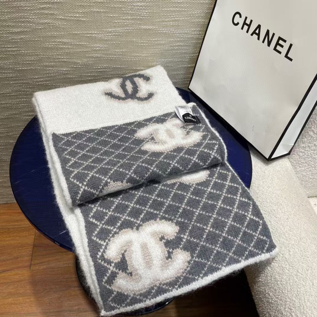 CHANE1 ダブルCチェックカシミヤマフラー【50％割引+送料無料】