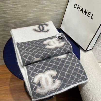 CHANE1 ダブルCチェックカシミヤマフラー【50％割引+送料無料】