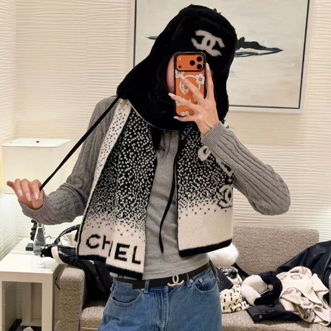 CHANE1 ダブルC ハート カシミアスカーフ【50％割引+送料無料】