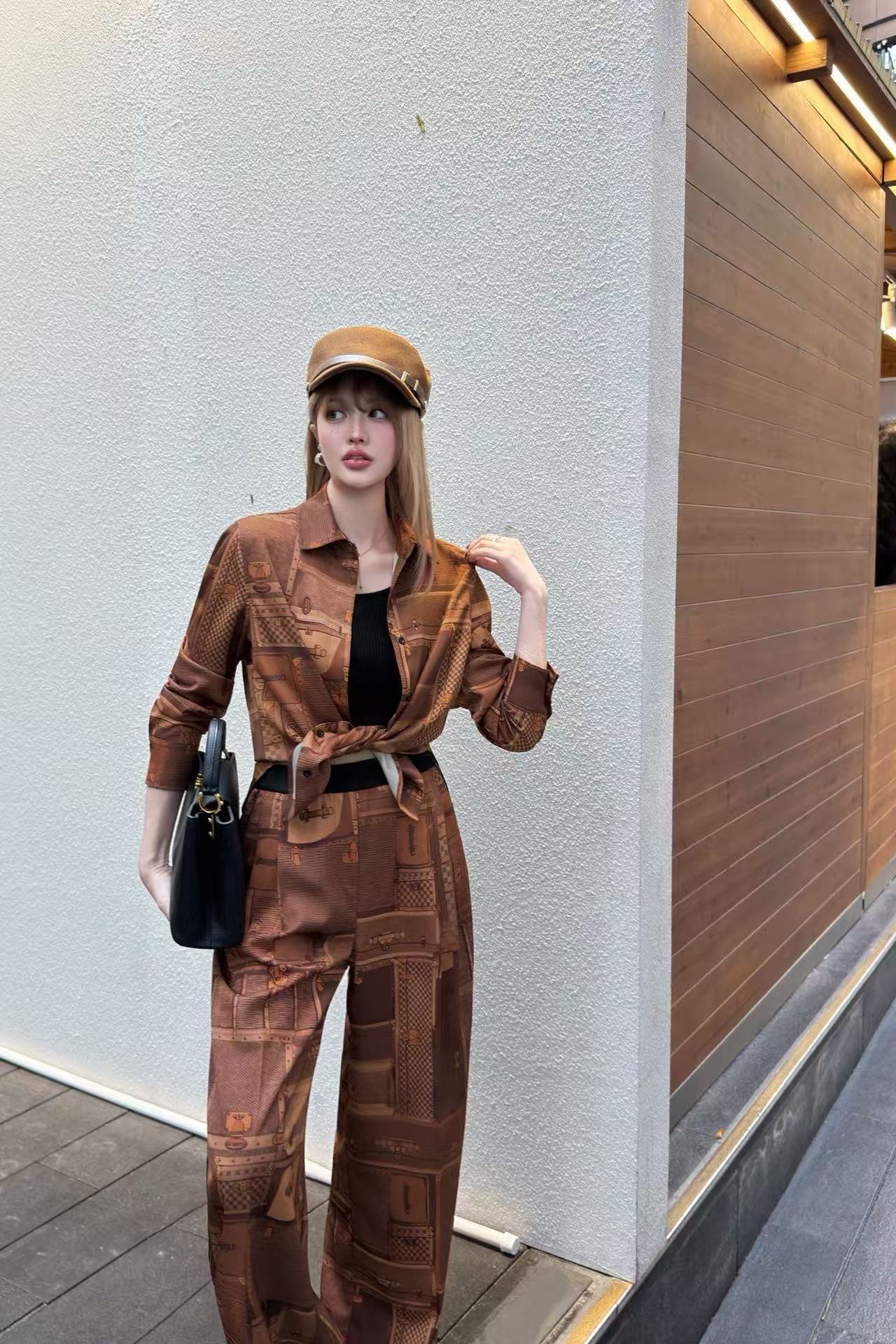 LVプリントシャツとパンツのツーピースセット【50％割引+送料無料】