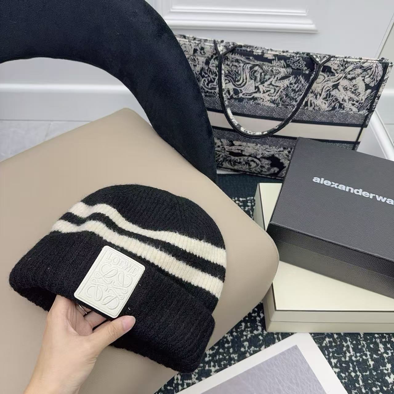 L0WEW カラーブロック ロゴ ウールハット【50％割引+送料無料】