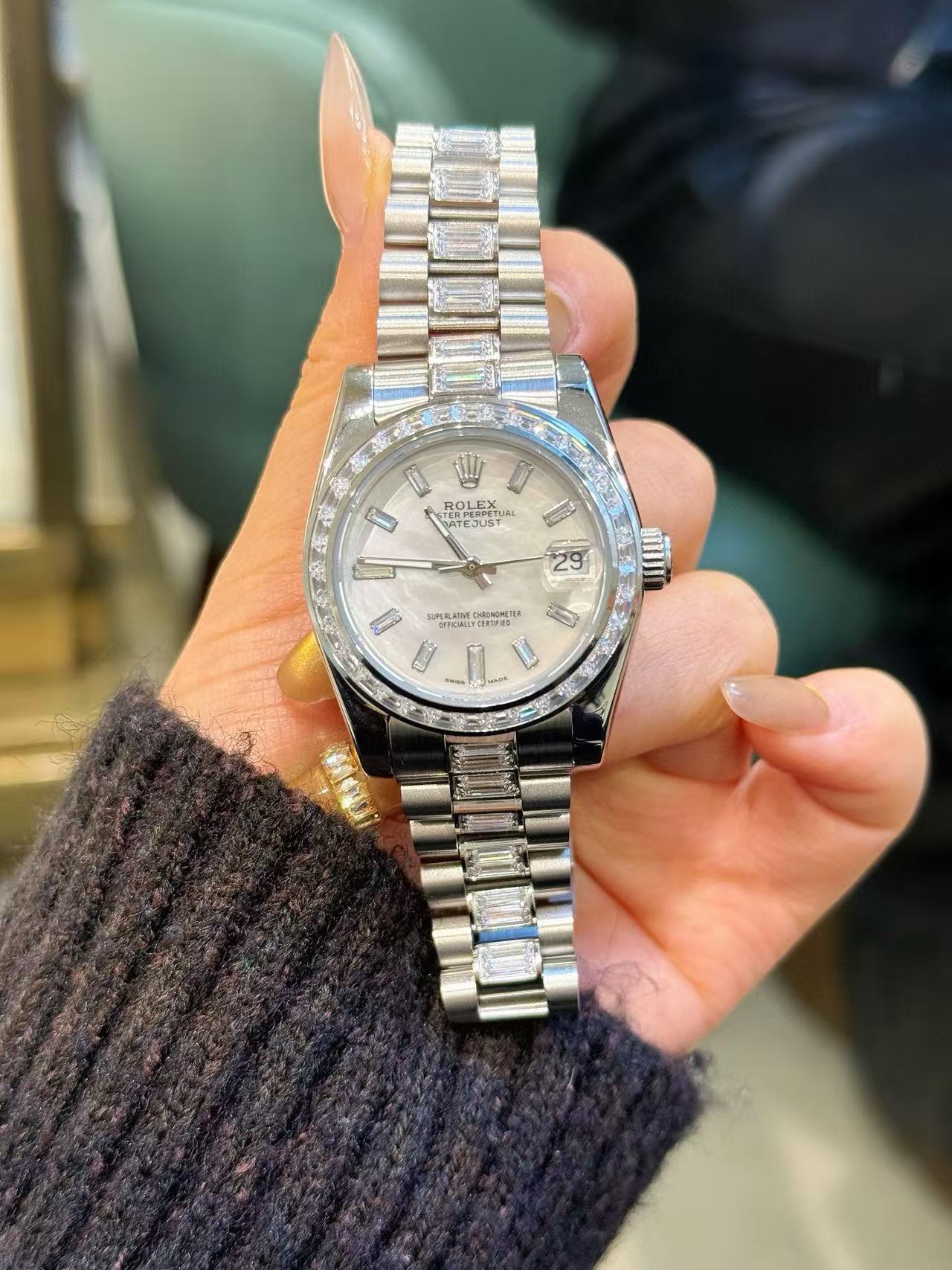 R0LEX スクエア ダイヤモンド スチールブレスレット ウォッチ【50％割引+送料無料】