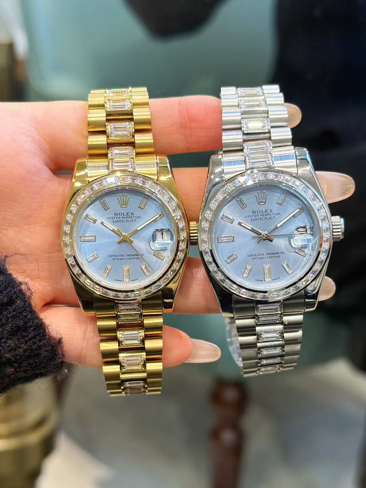 R0LEX スクエアダイヤモンド ブルースチールブレスレット レディース腕時計【50％割引+送料無料】