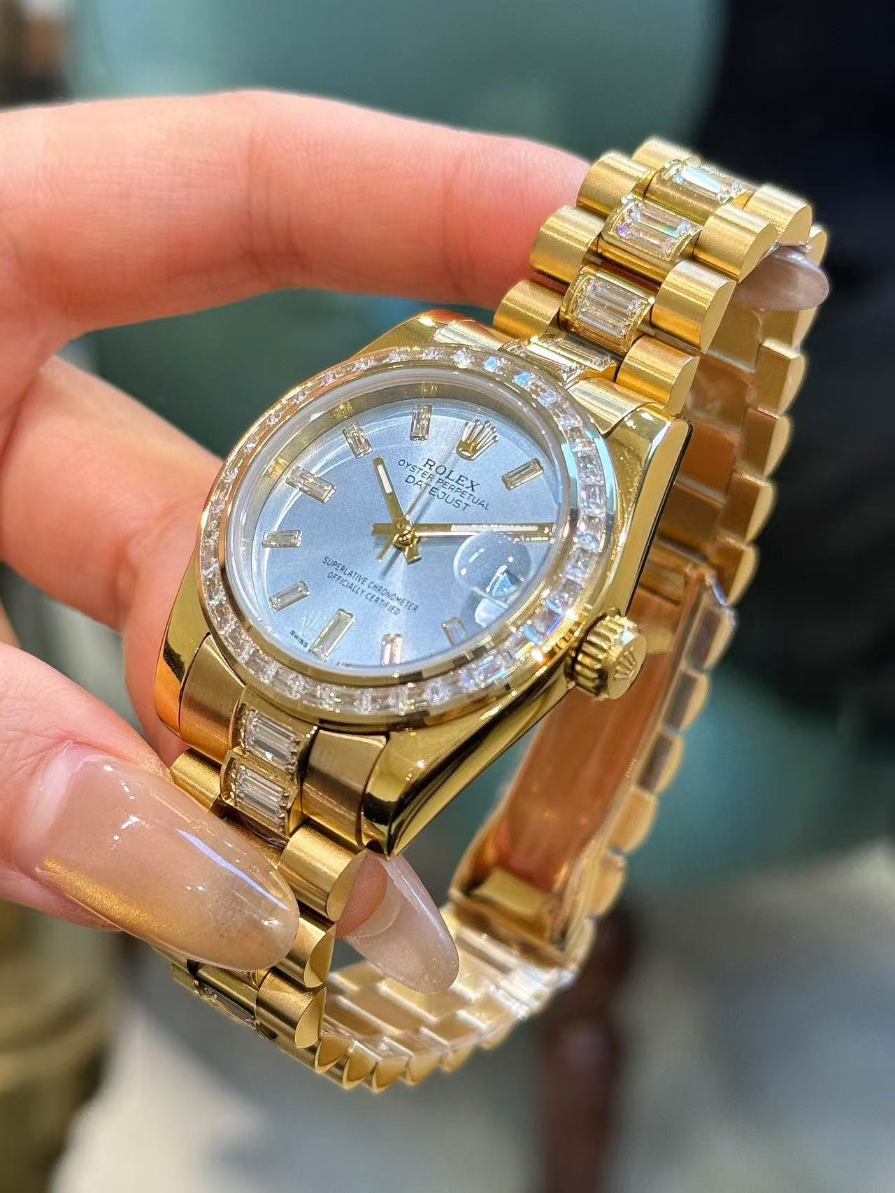 R0LEX スクエアダイヤモンド ブルースチールブレスレット レディース腕時計【50％割引+送料無料】